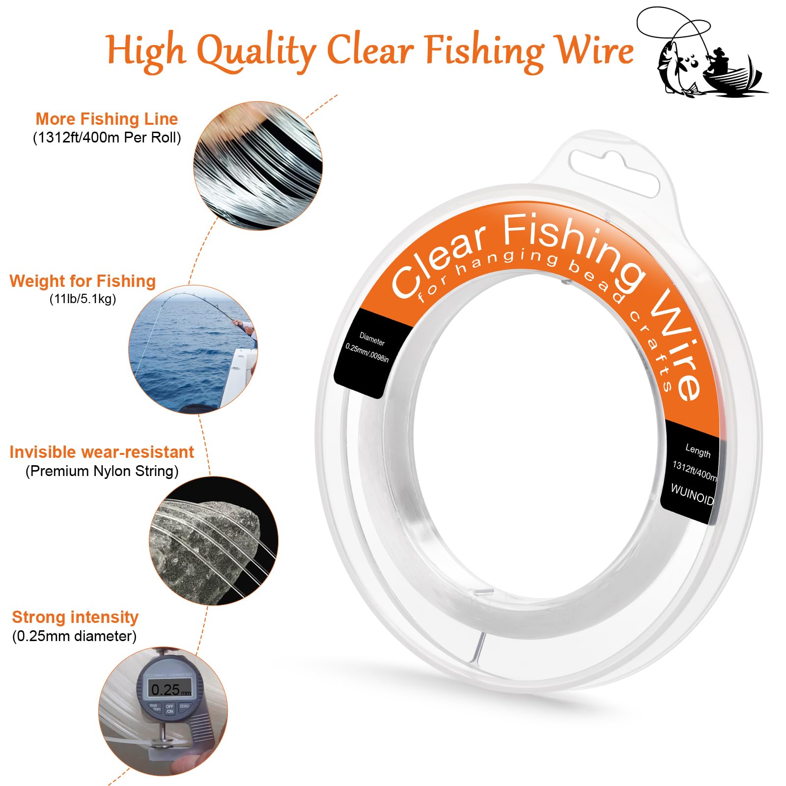 Close-up of transparent nylon monofilament fishing line