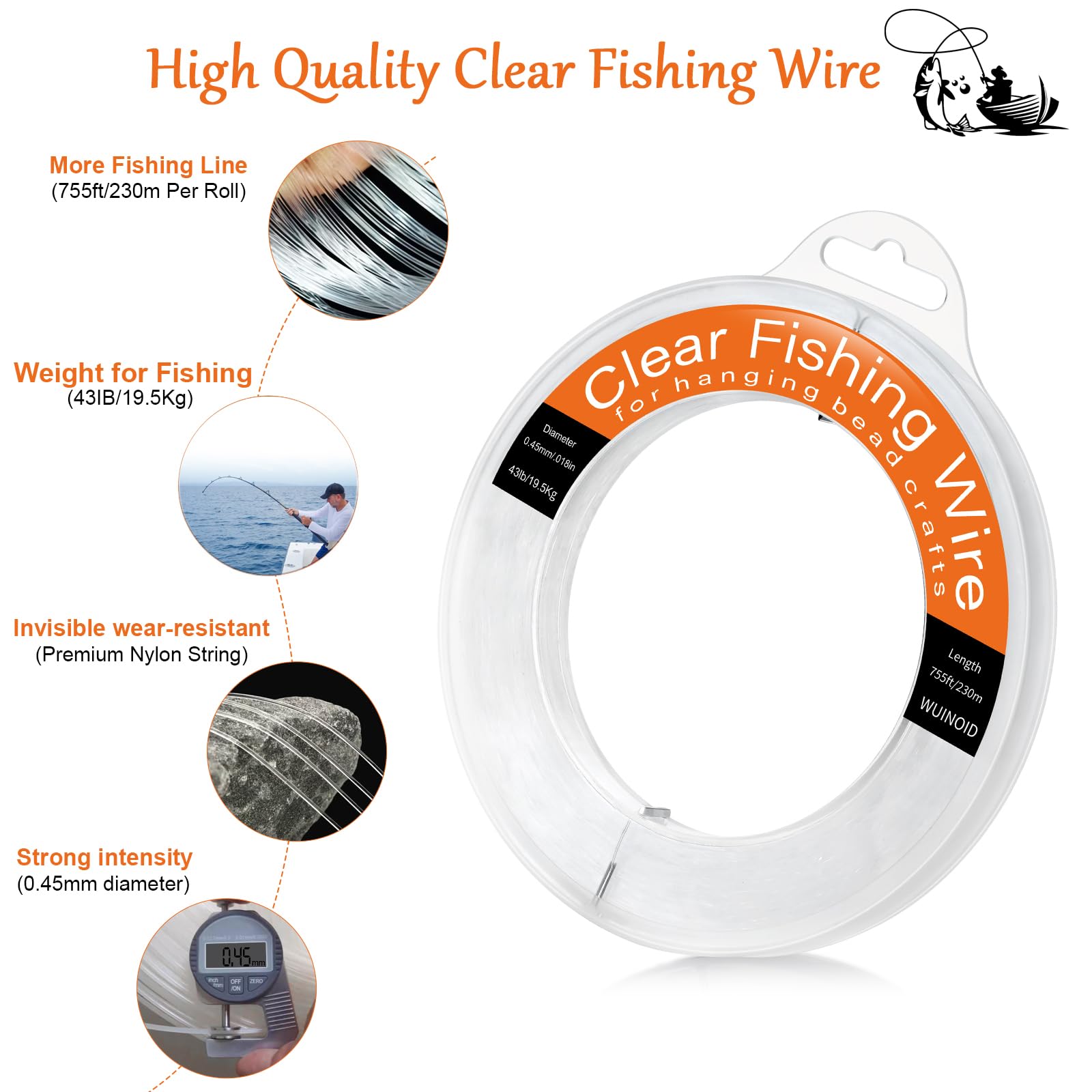 Close-up of transparent nylon monofilament fishing line