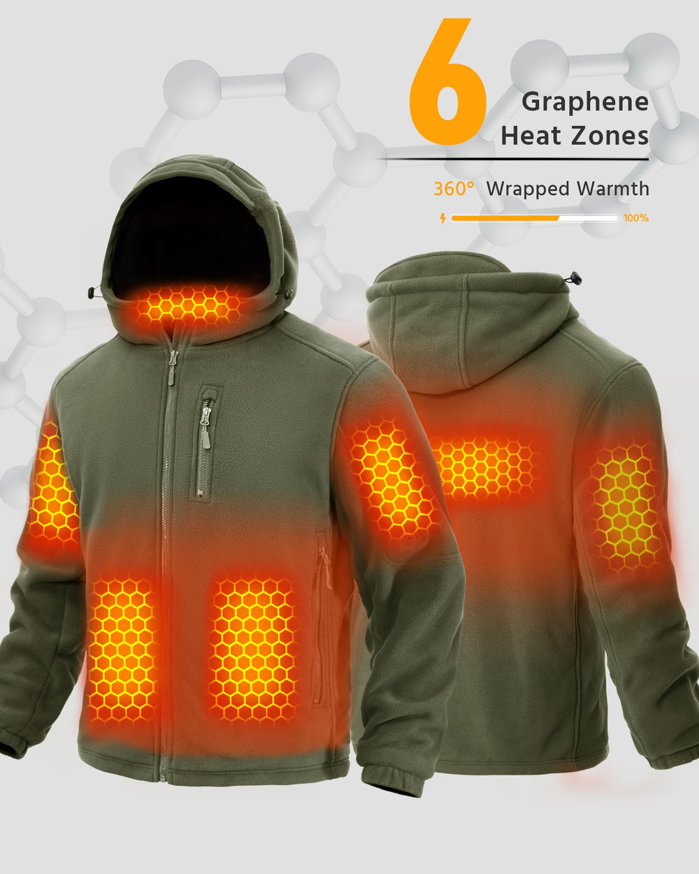 Wulcea heated jacket worn in winter scene showing versatility for work and play.