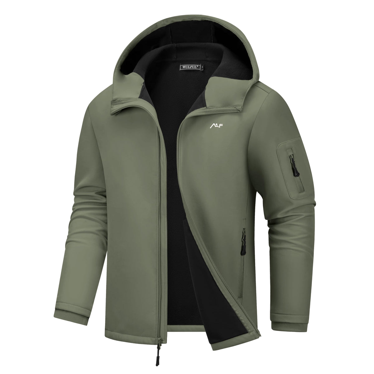 WULFUL men's softshell jacket hood close-up highlights weather protection