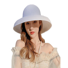 WUODHTW women's floppy wide brim hat in white, packable for easy travel.