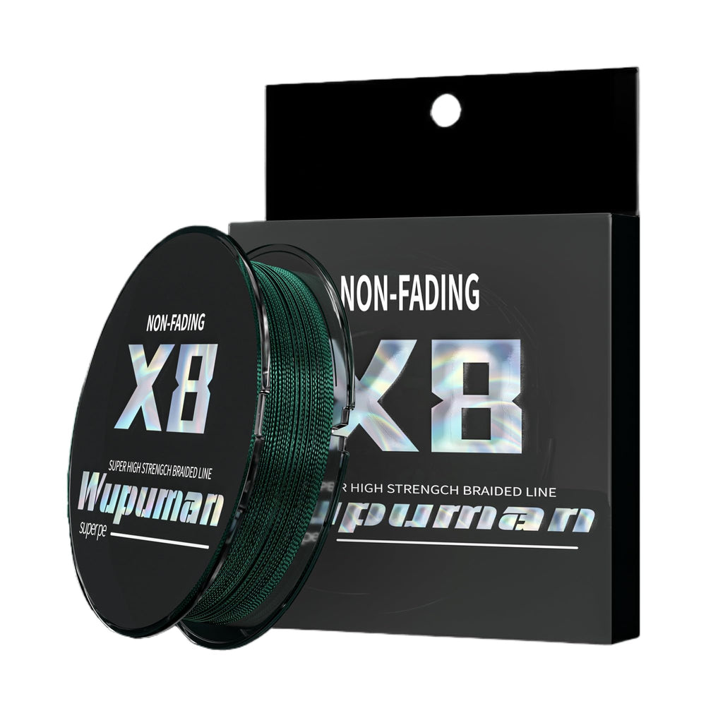 WUPUMAN braided line in moss green—non-fading color for long days on the water.