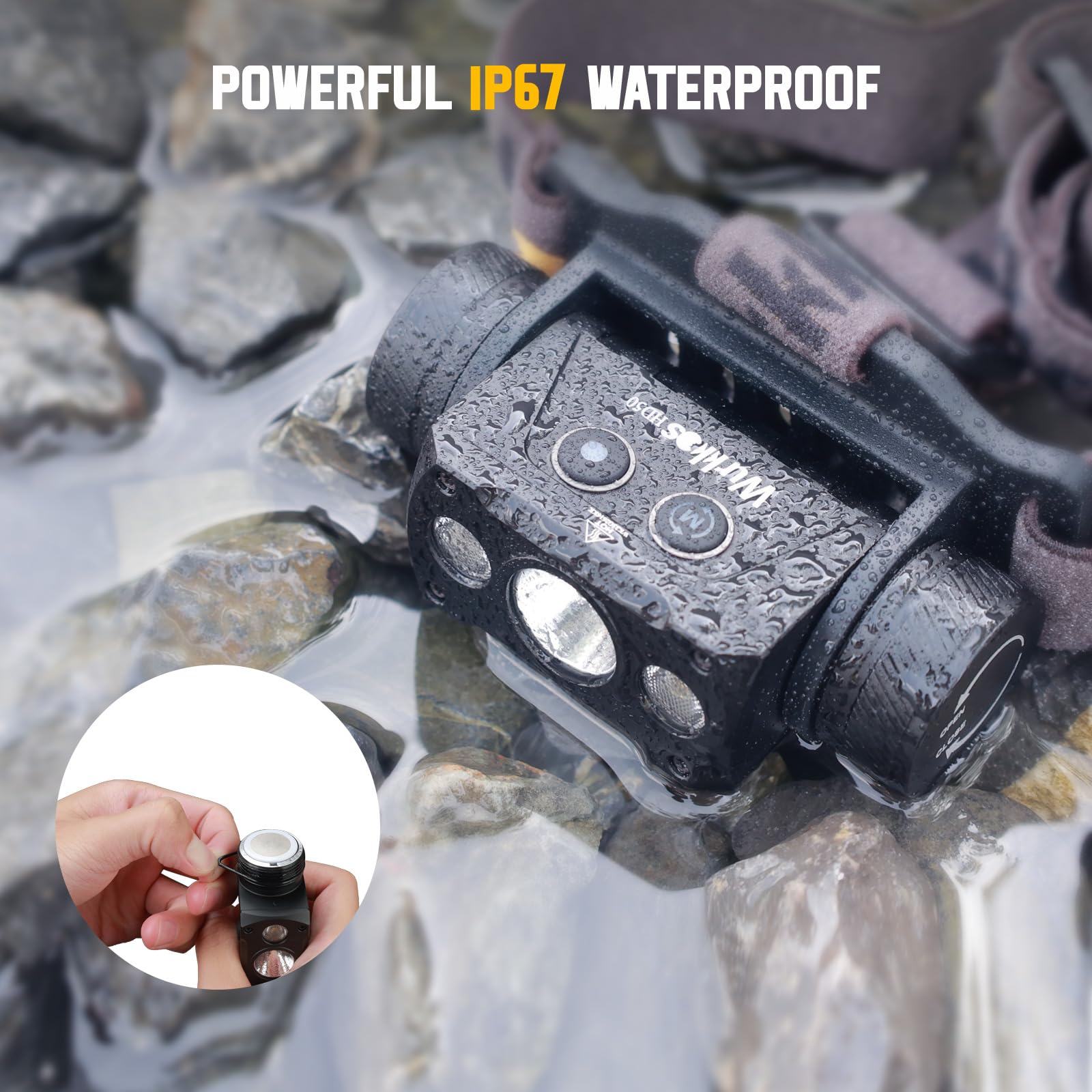 Wurkkos HD50 5000mAh battery powers long sessions with USB-C fast charging.
