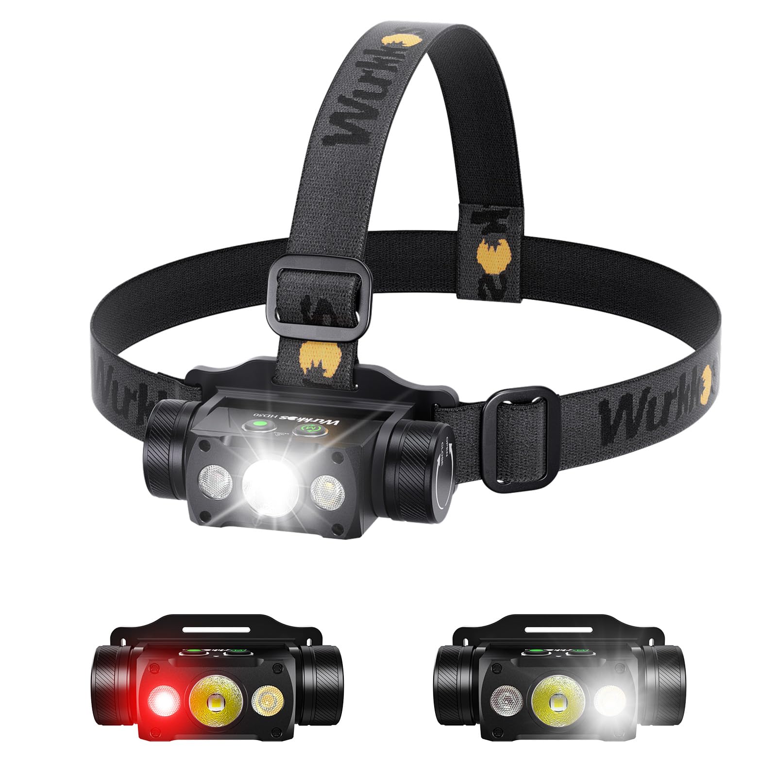 Wurkkos HD50 headlamp front view with 4000-lumen floodlight for bright close work.