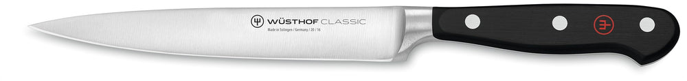 Wüsthof Classic 6-inch Utility Knife blade close-up for precise slicing.
