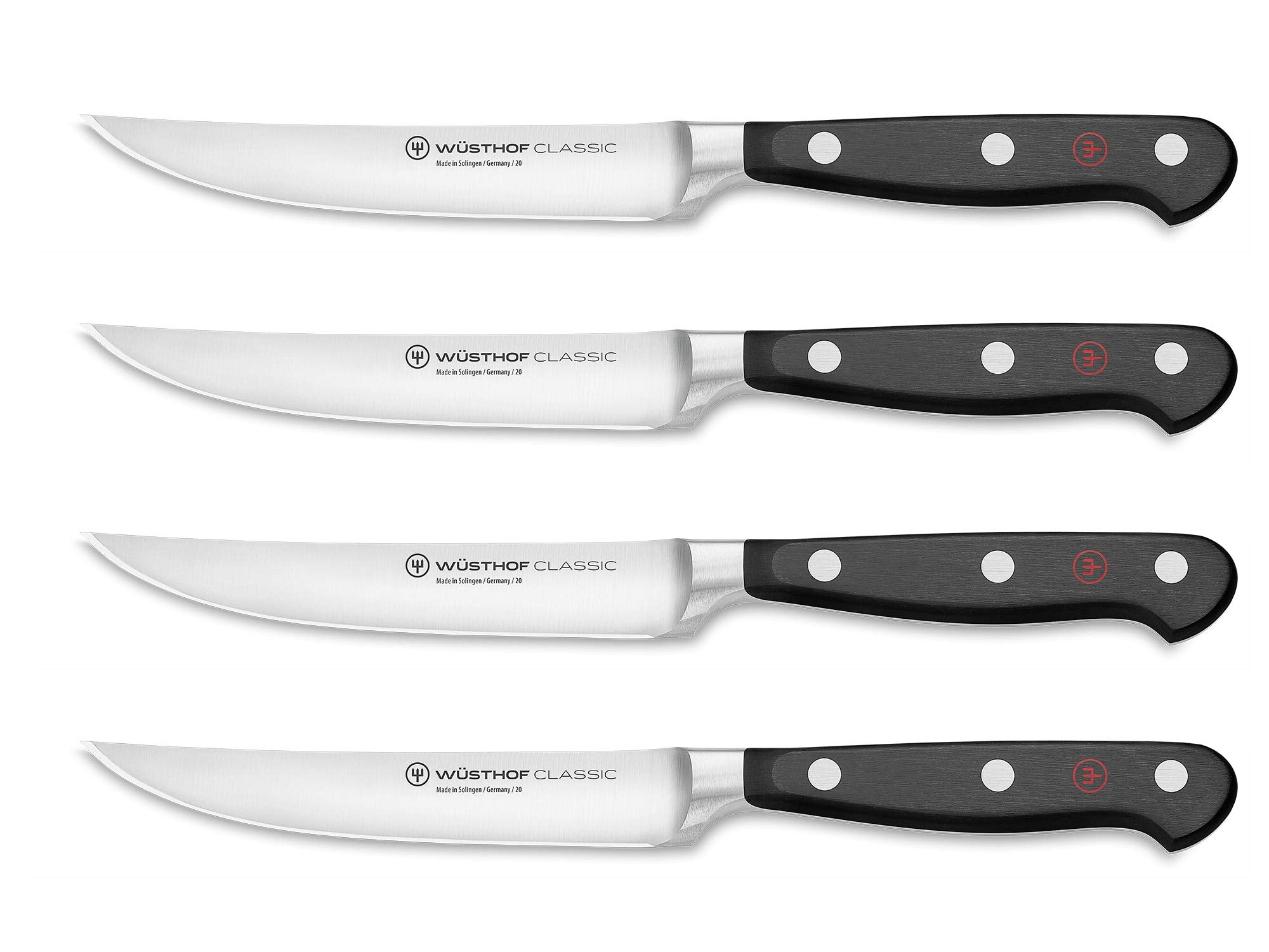Wüsthof Classic blades close-up showing razor-sharp precision for clean cuts.