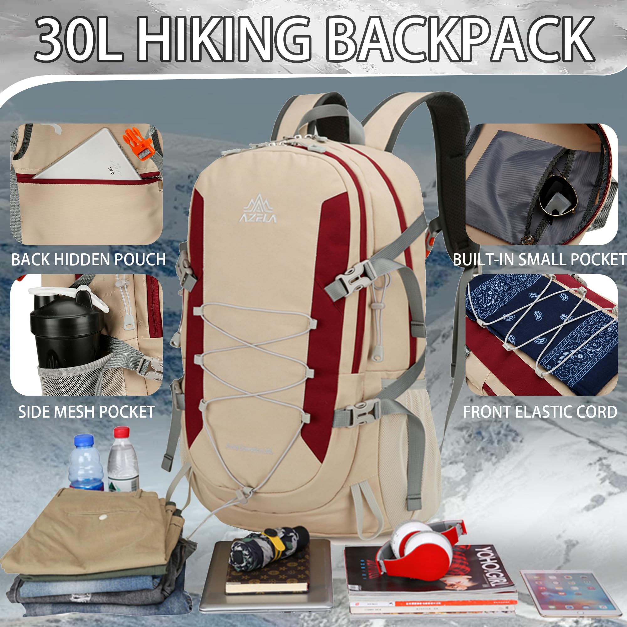 W WINTMING 30L main compartment and front pocket organize gear efficiently.
