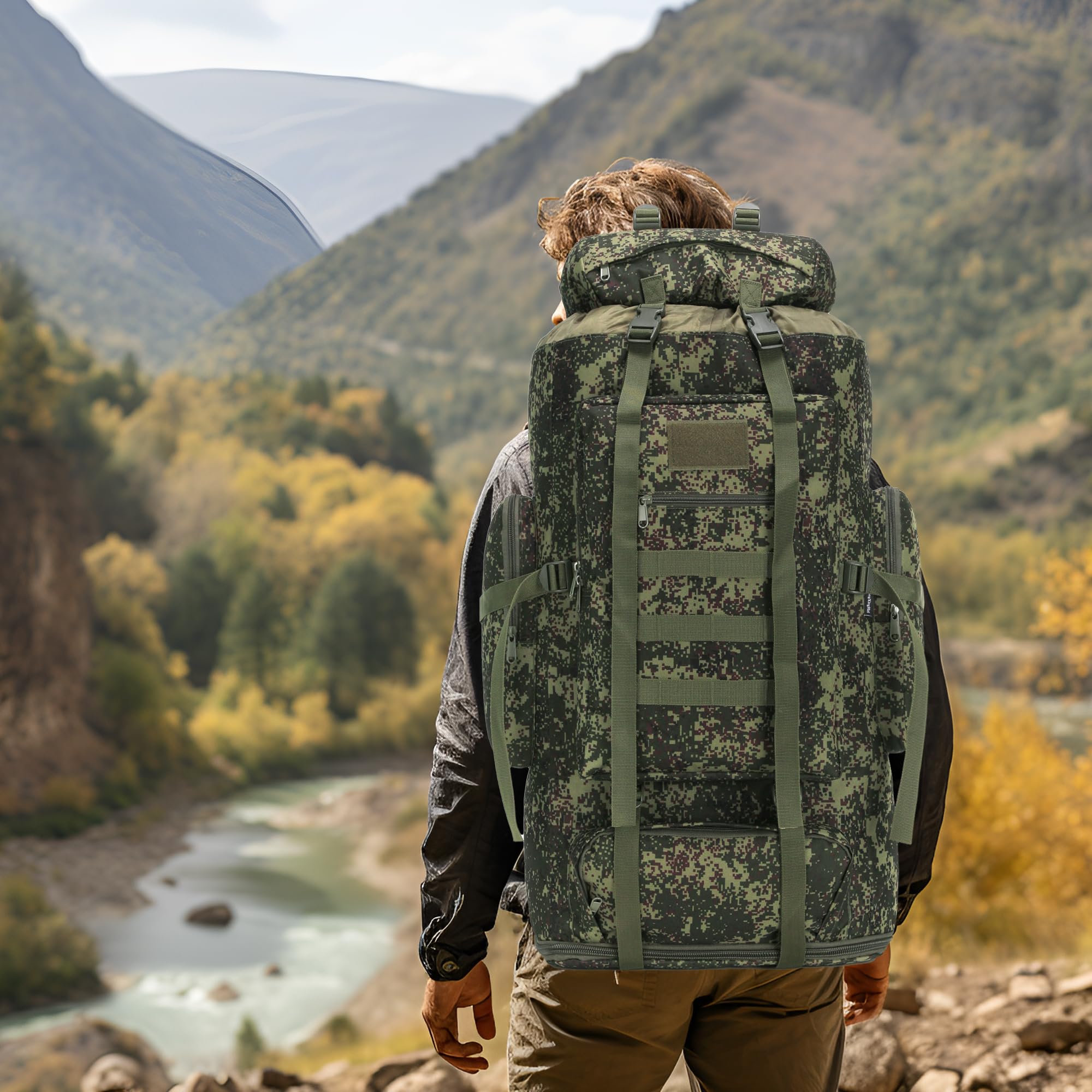 W WINTMING 34x15-75x10-inch backpack shows compact yet roomy design for travel.