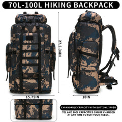 W WINTMING hiking backpack 70l front zip pocket for quick-access storage on trail.