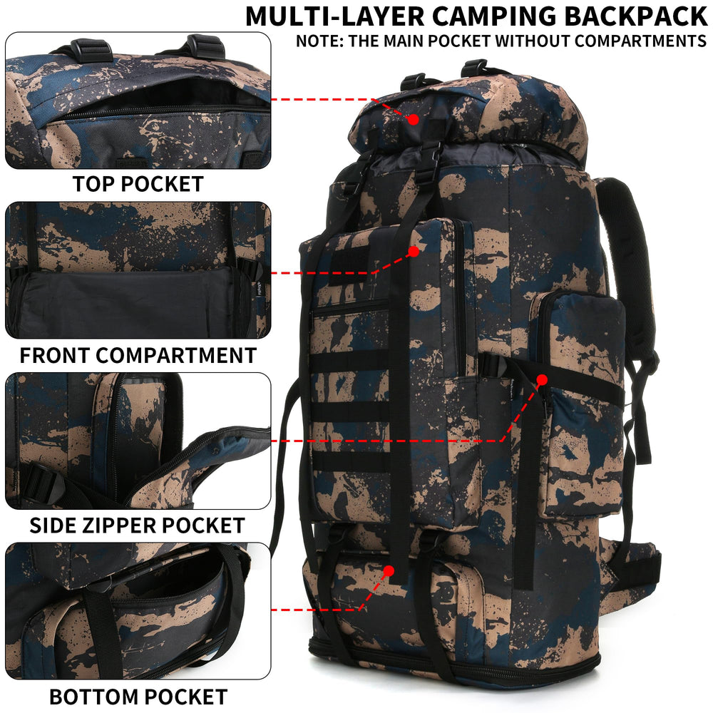 W WINTMING hiking backpack 70l side pockets store small items separately during hikes.