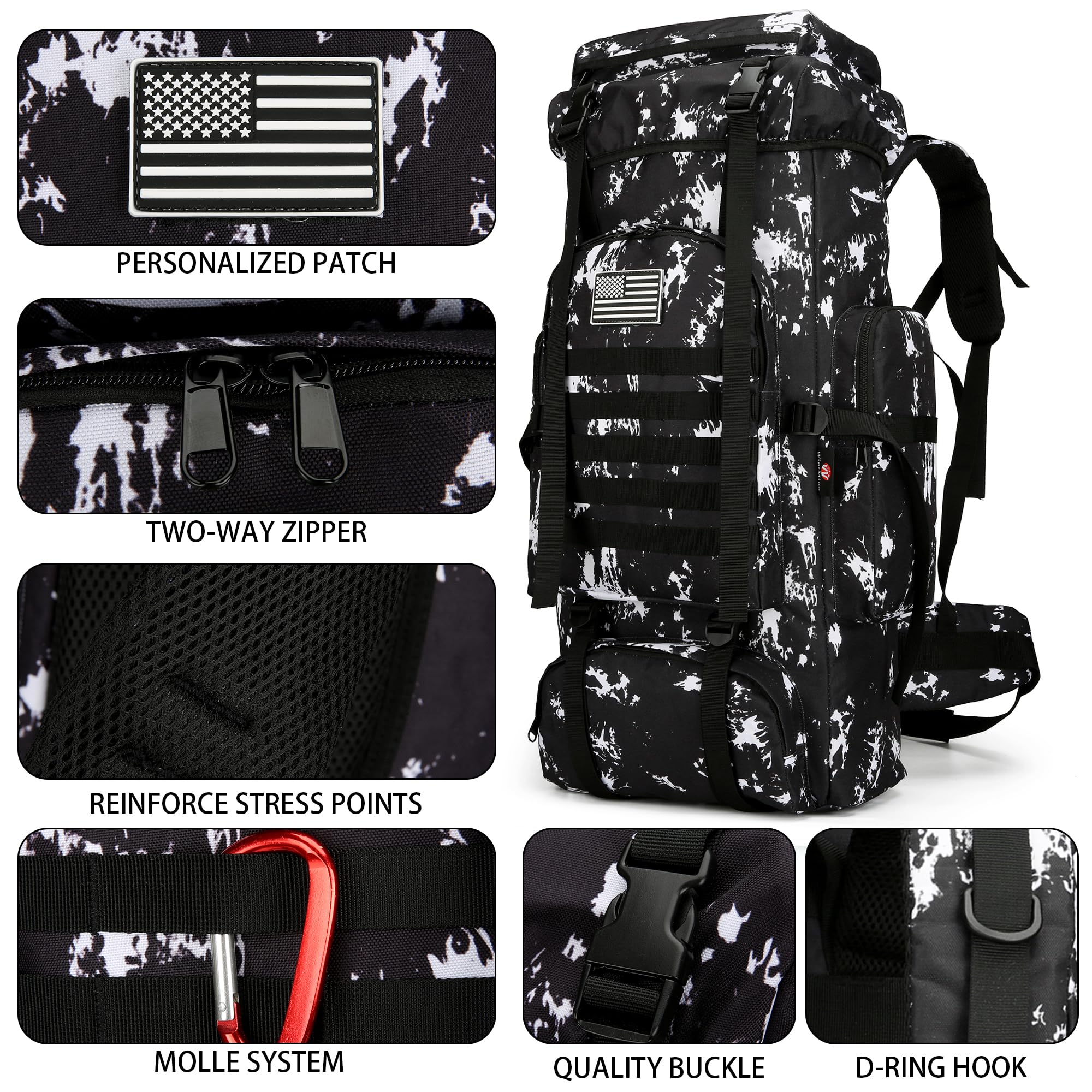 WWINTMING hiking backpack dimensions 27.5x15.75x8 inches for versatile packing.