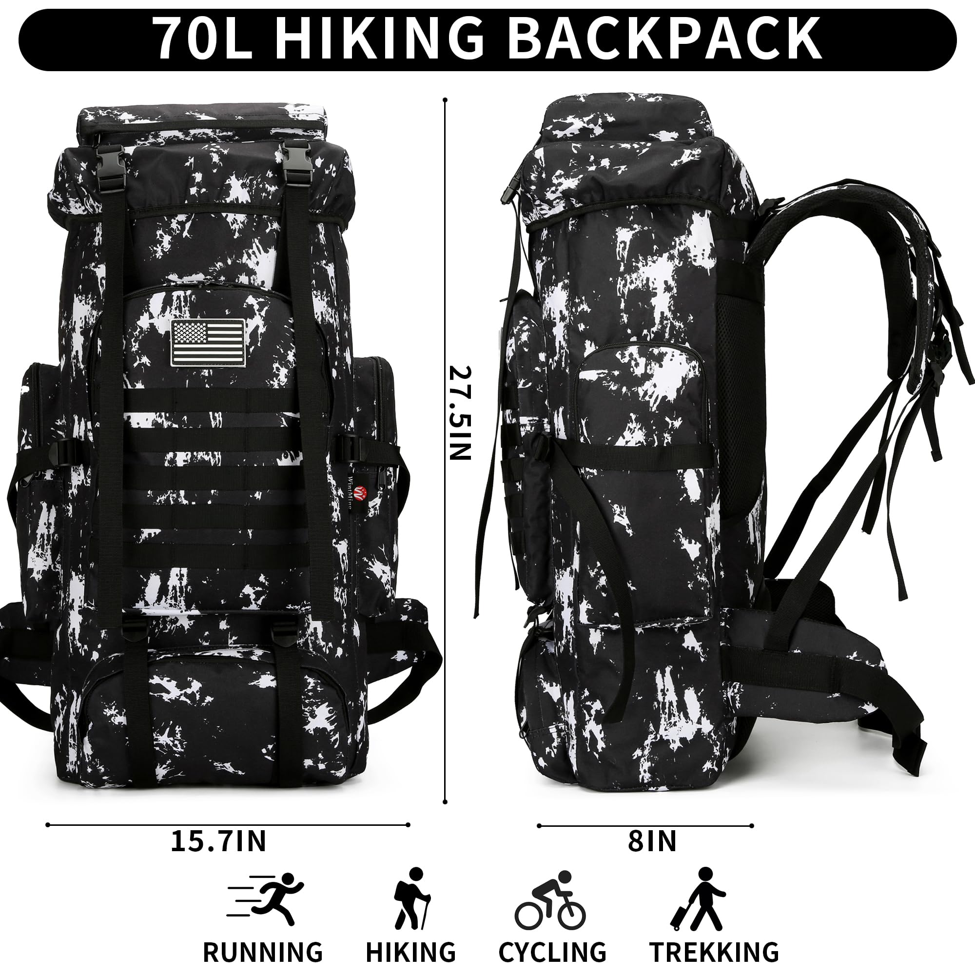 WWINTMING hiking backpack MOLLE system enables modular gear attachment.