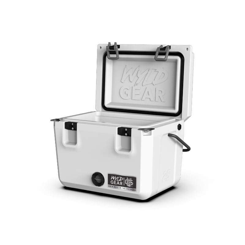 Wyld Gear 25qt Freedom Series cooler front view highlighting rugged rotomolded durability for rough trips.