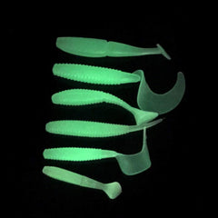 Six soft lures set with paddle tail design - close up