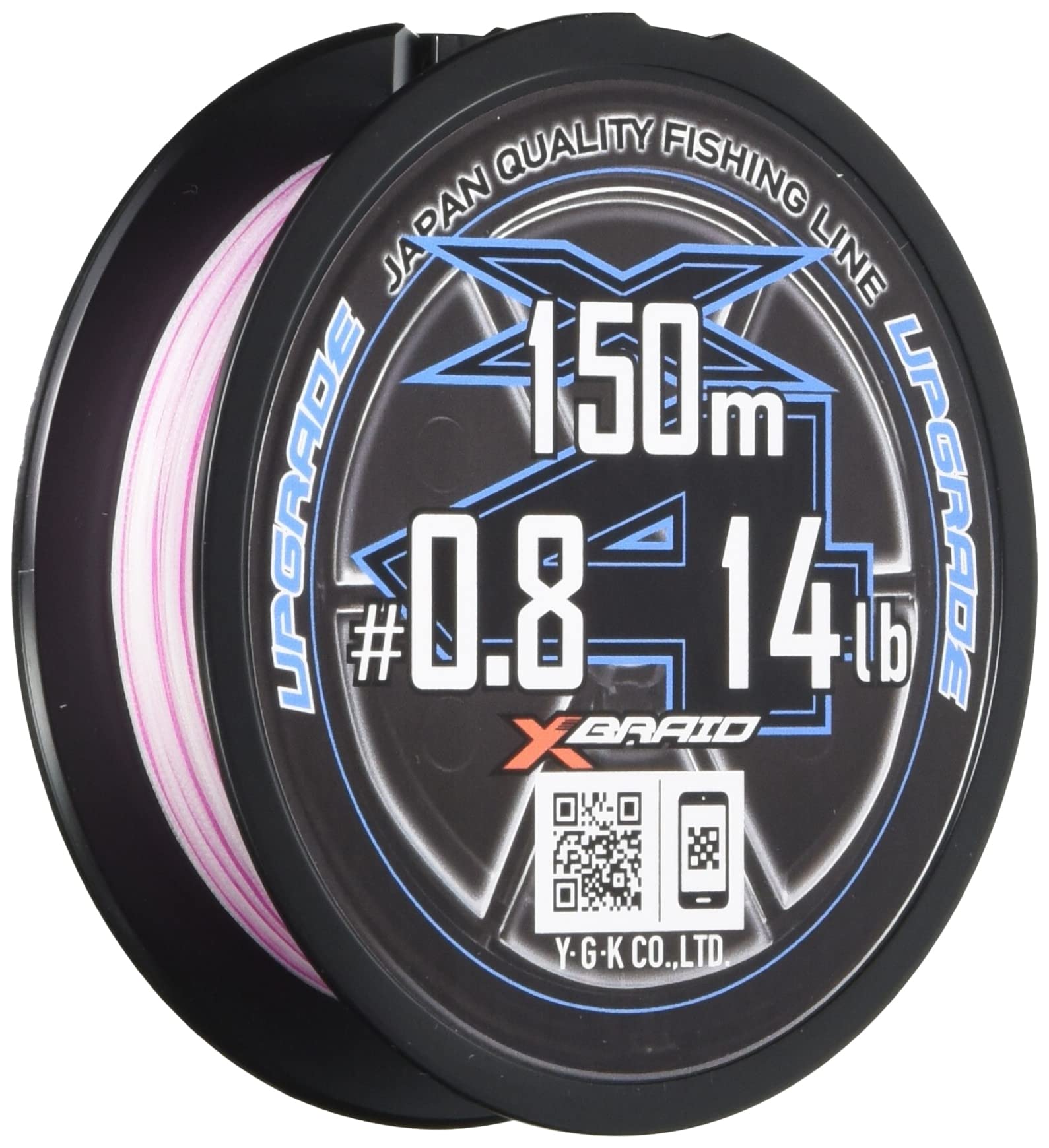 X-Braid Upgrade X4 150m spool shows orchid white line with pink markers for visibility