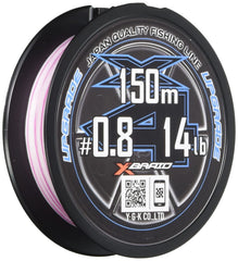 X-Braid Upgrade X4 150m spool shows orchid white line with pink markers for visibility