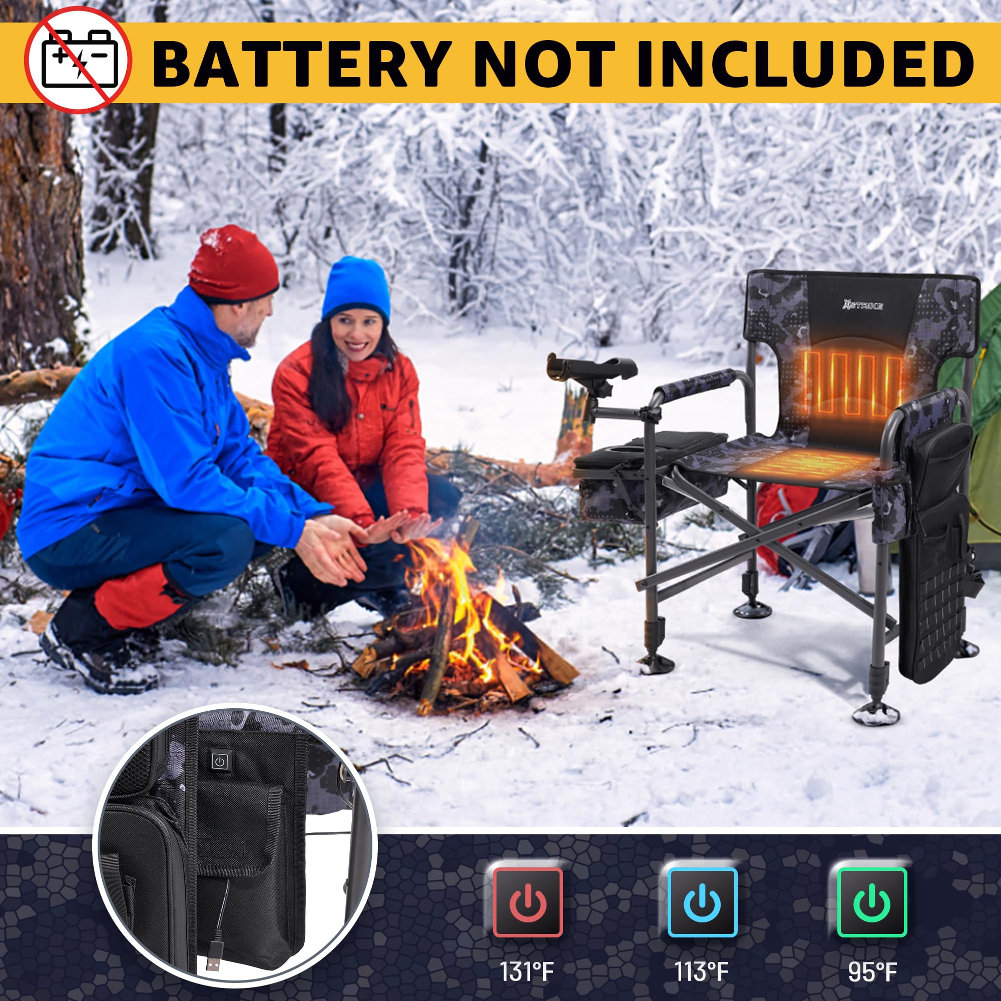 X Strike adjustable legs keep stable seating on uneven terrain.