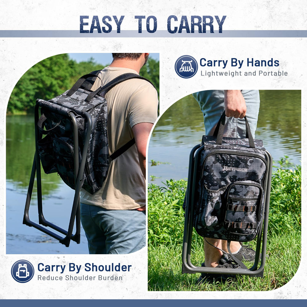 X Strike backpack storage pockets keep tools and tackle organized.