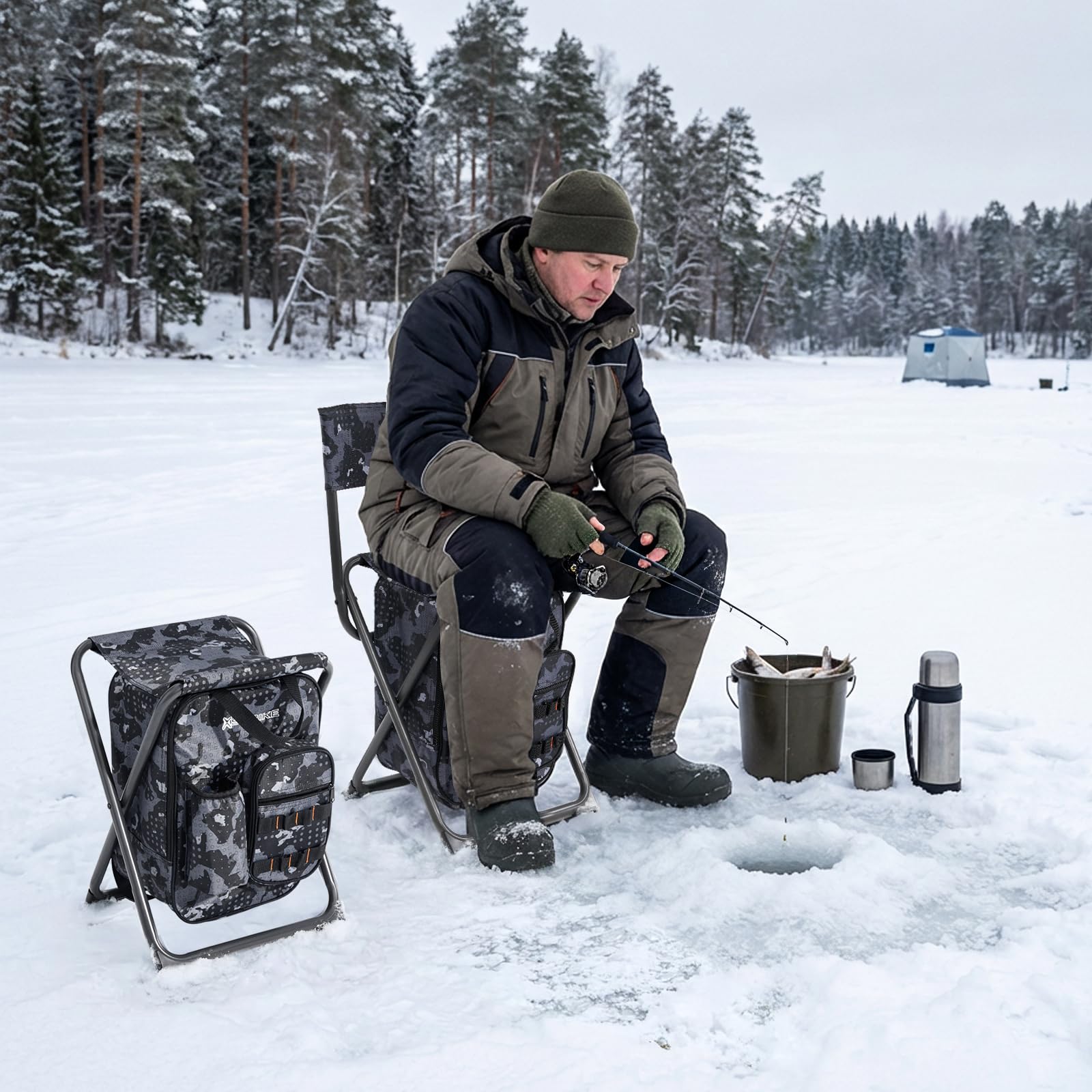 X Strike backpack fishing chair backrest angle, comfortable support for long waits.