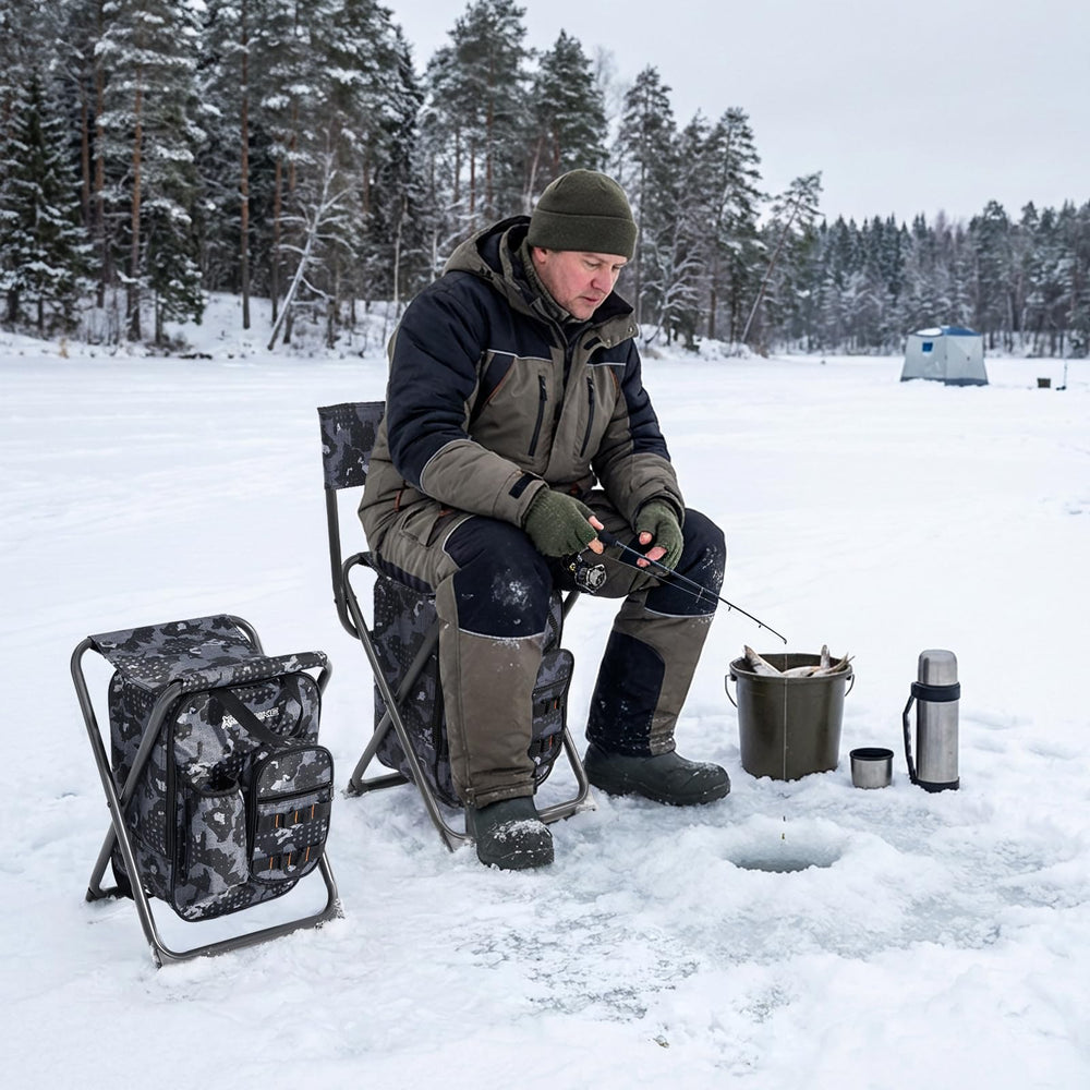 X Strike backpack fishing chair backrest angle, comfortable support for long waits.