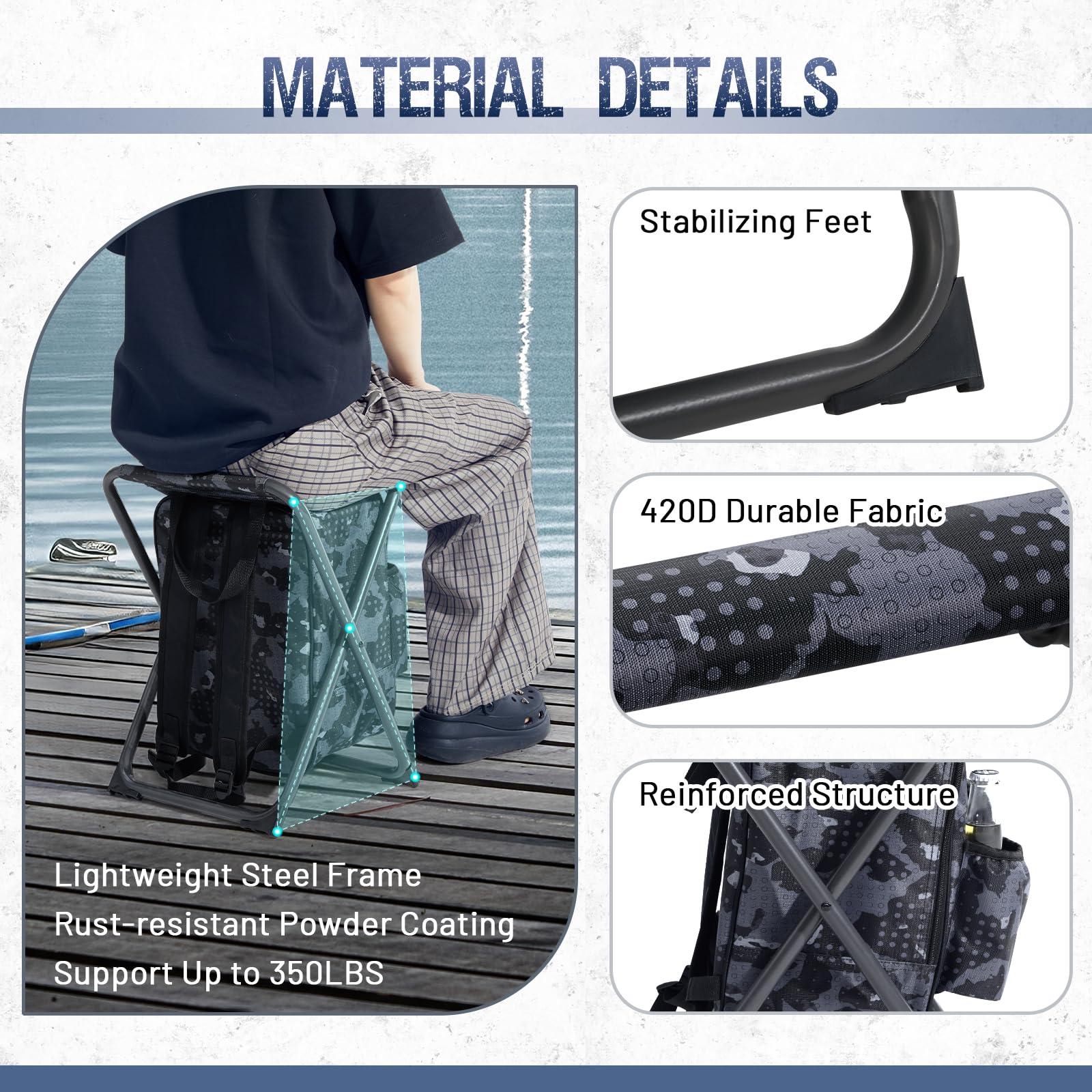 X Strike non-slip legs provide stable seating on uneven ground.