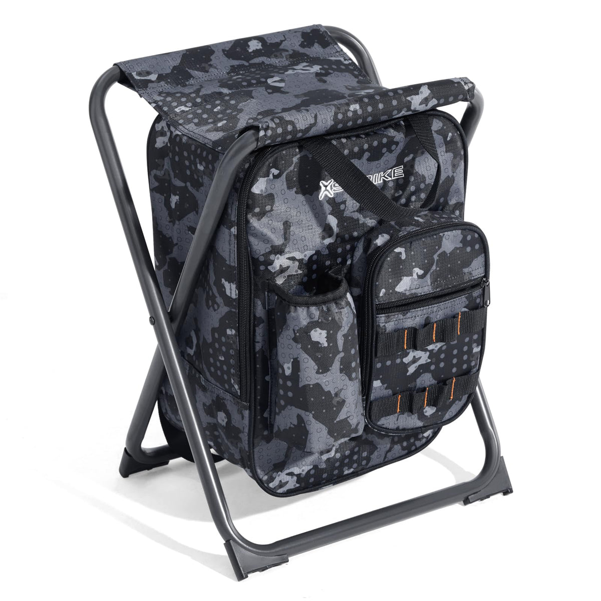X Strike Backpack Fishing Chair open with cooler shows 3-in-1 versatility for outdoor adventures.