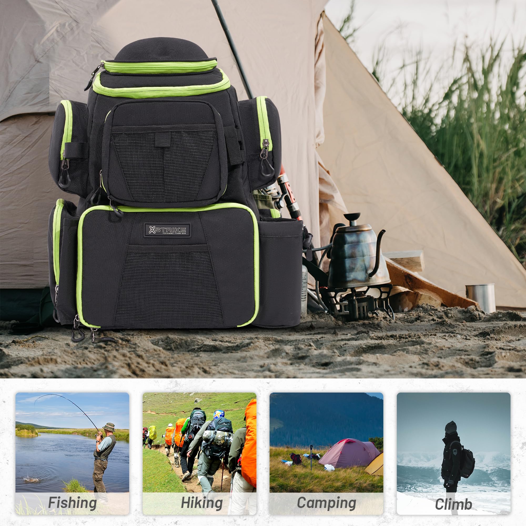 Outdoor use of X Strike backpack for fishing and hiking