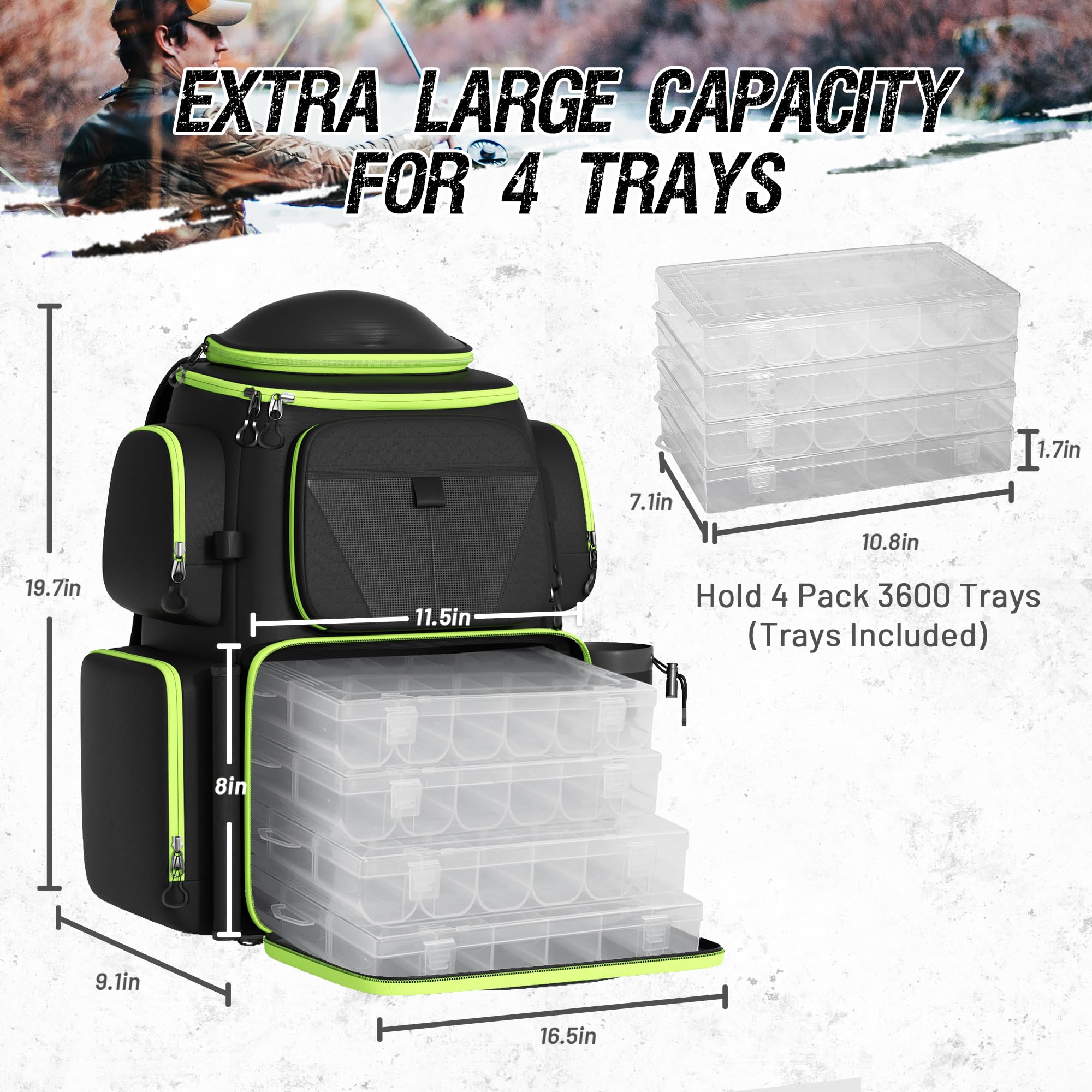Lower compartment holding four 3600 tackle boxes