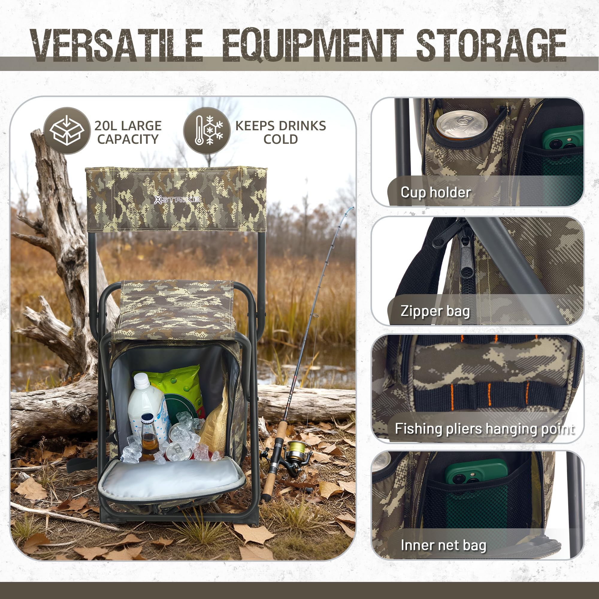 X Strike chair folded with backrest for compact, portable seating.
