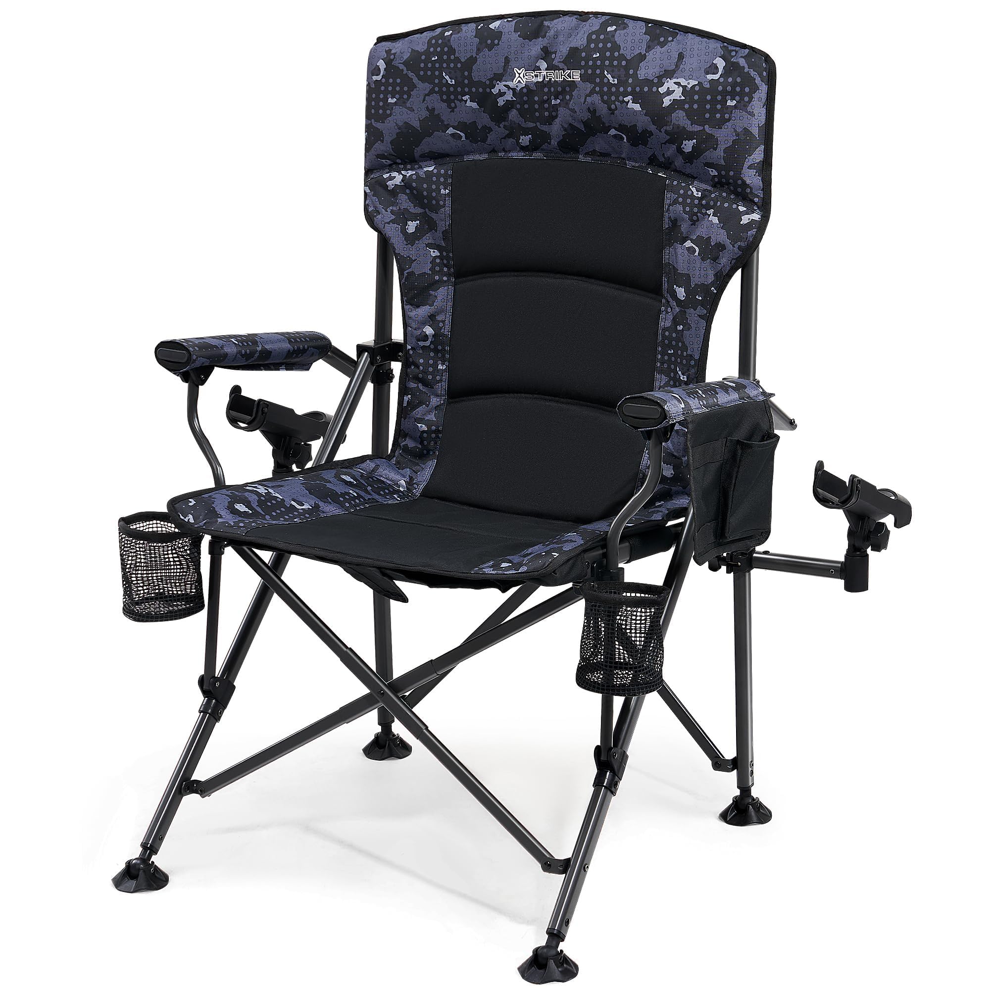 X Strike oversized folding chair front view highlighting sturdy 350 lb capacity for reliable seating.