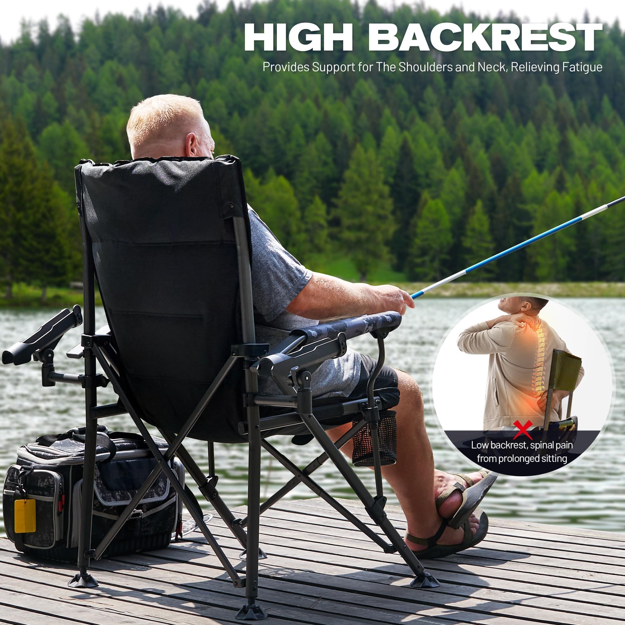 X Strike oversized folding chair padded backrest cushions comfort during long seating sessions.