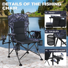 X Strike oversized folding chair rotatable feet provide stable grip on uneven terrain.