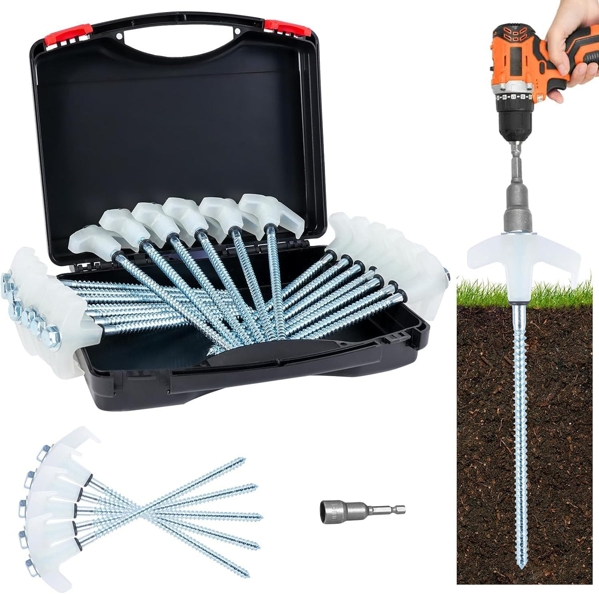 x-vesolje 8-inch tent stake in use offering secure wind-resistant anchoring for tents.
