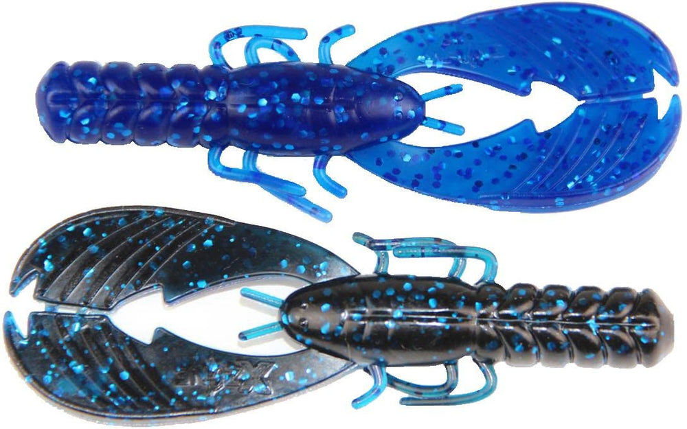 X Zone Muscle Back Finesse Craw in black blue lam – lifelike swimming action for bass