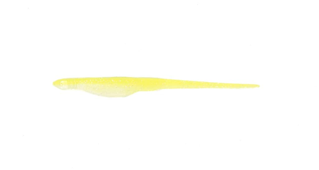 X Zone Whiplash Shad Chartreuse Pearl 6-inch lure shows tail swing for enticing strikes