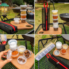 XAGMODSHN clear spice bottles set for quick content visibility.