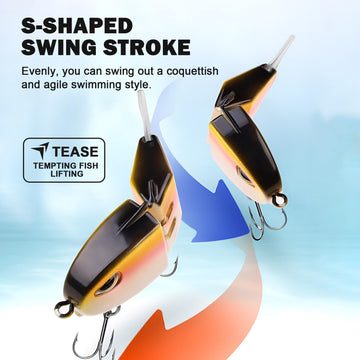 Two carbon steel treble hooks on mini glide bait