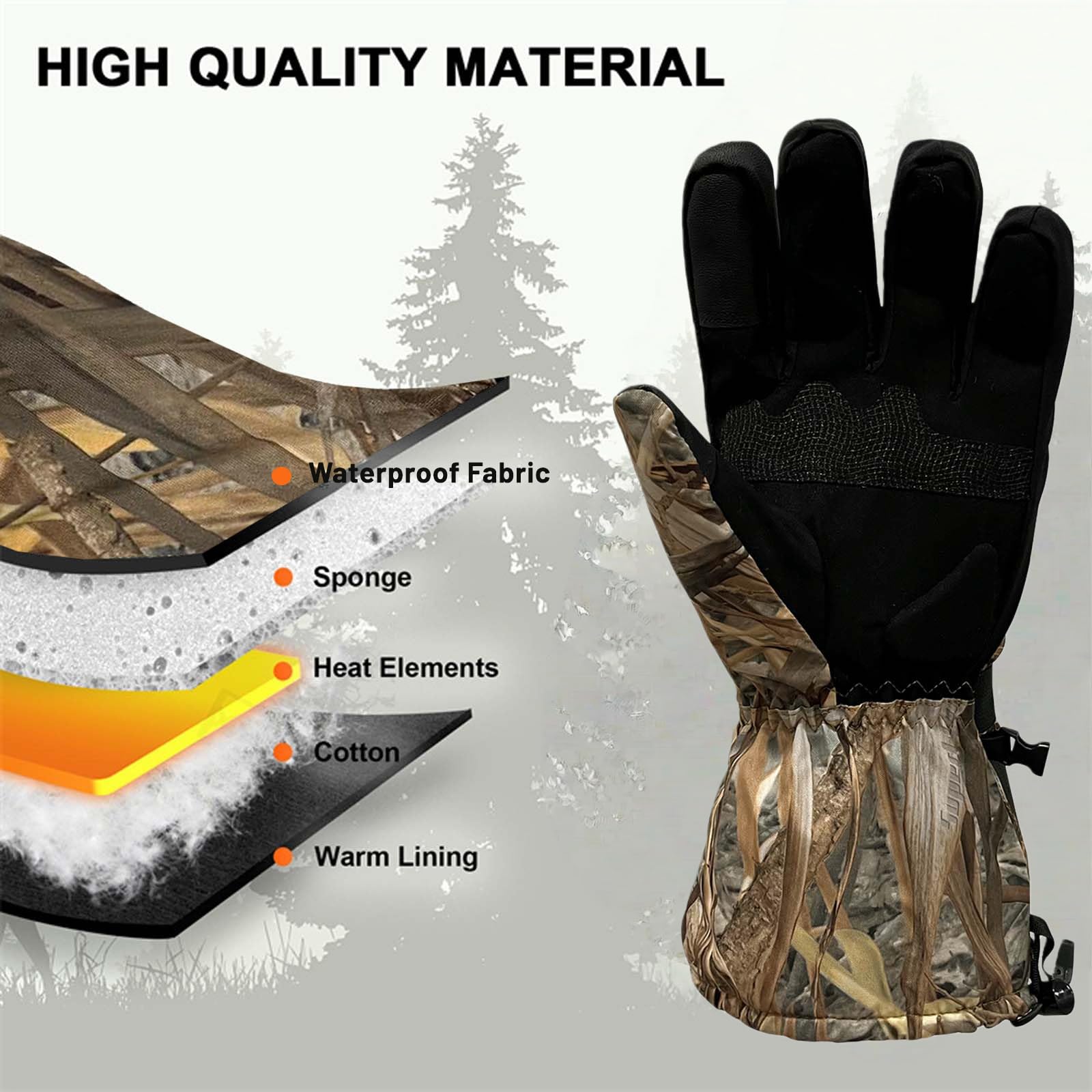 XDFVC heated gloves outdoors in forest, ready for cold hikes.