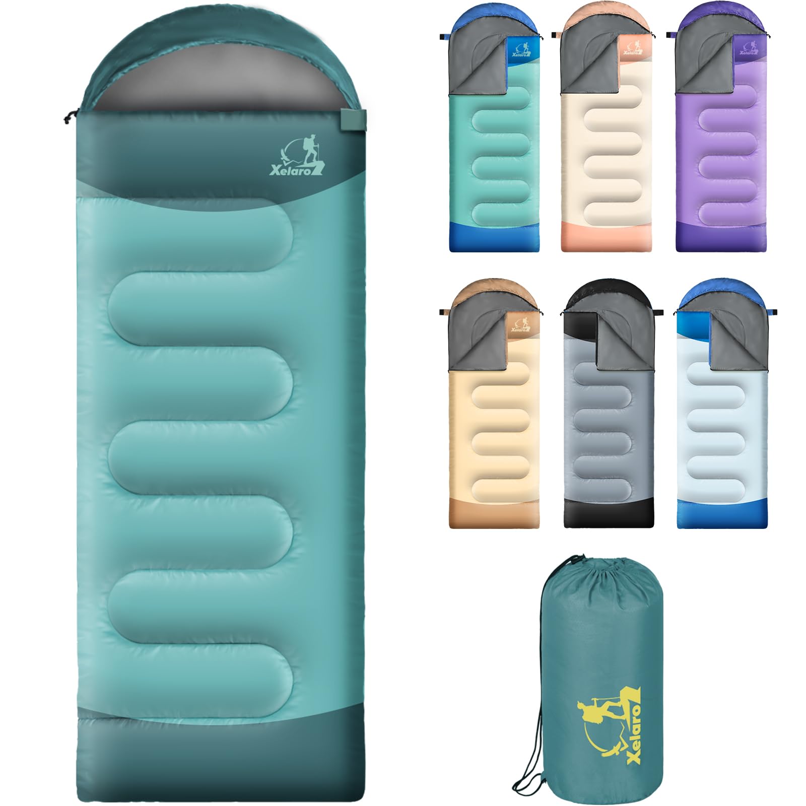 Xelaro sleeping bag with adult rectangular design for spacious comfort outdoors.