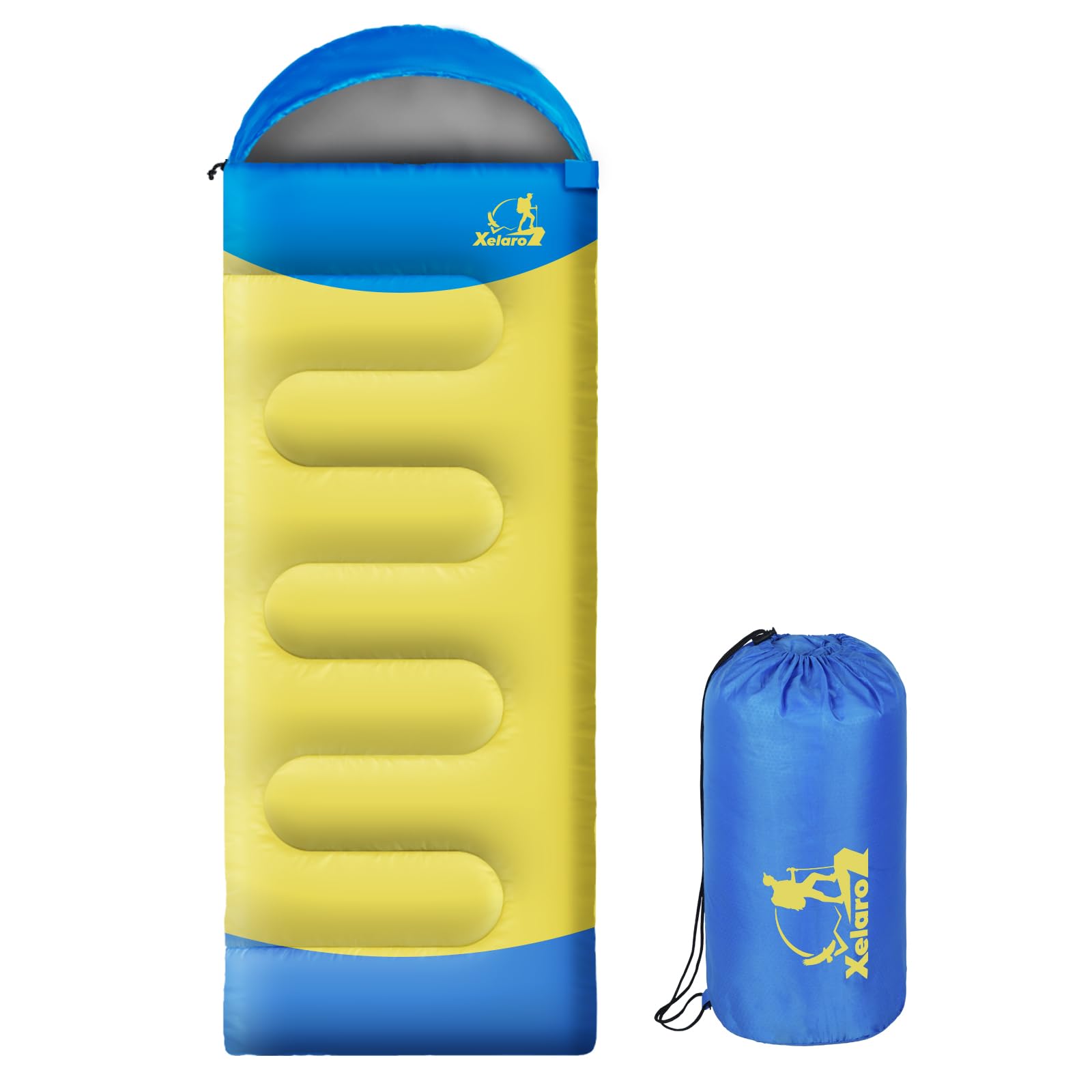 Xelaro sleeping bag front view highlights roomy rectangular design for adults and kids
