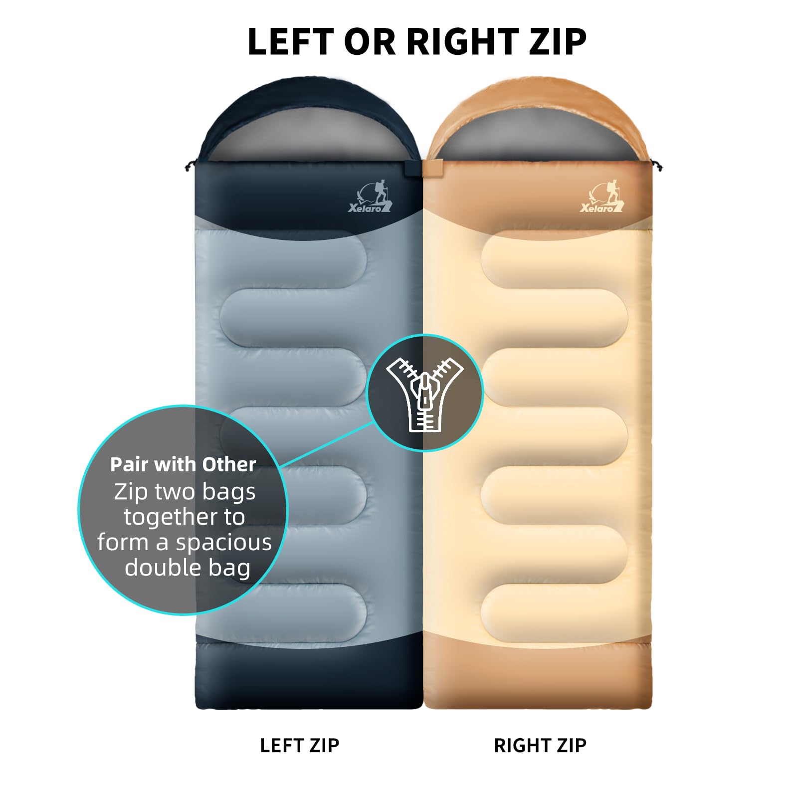 Xelaro sleeping bag hood drawcord seals warmth on cool nights.