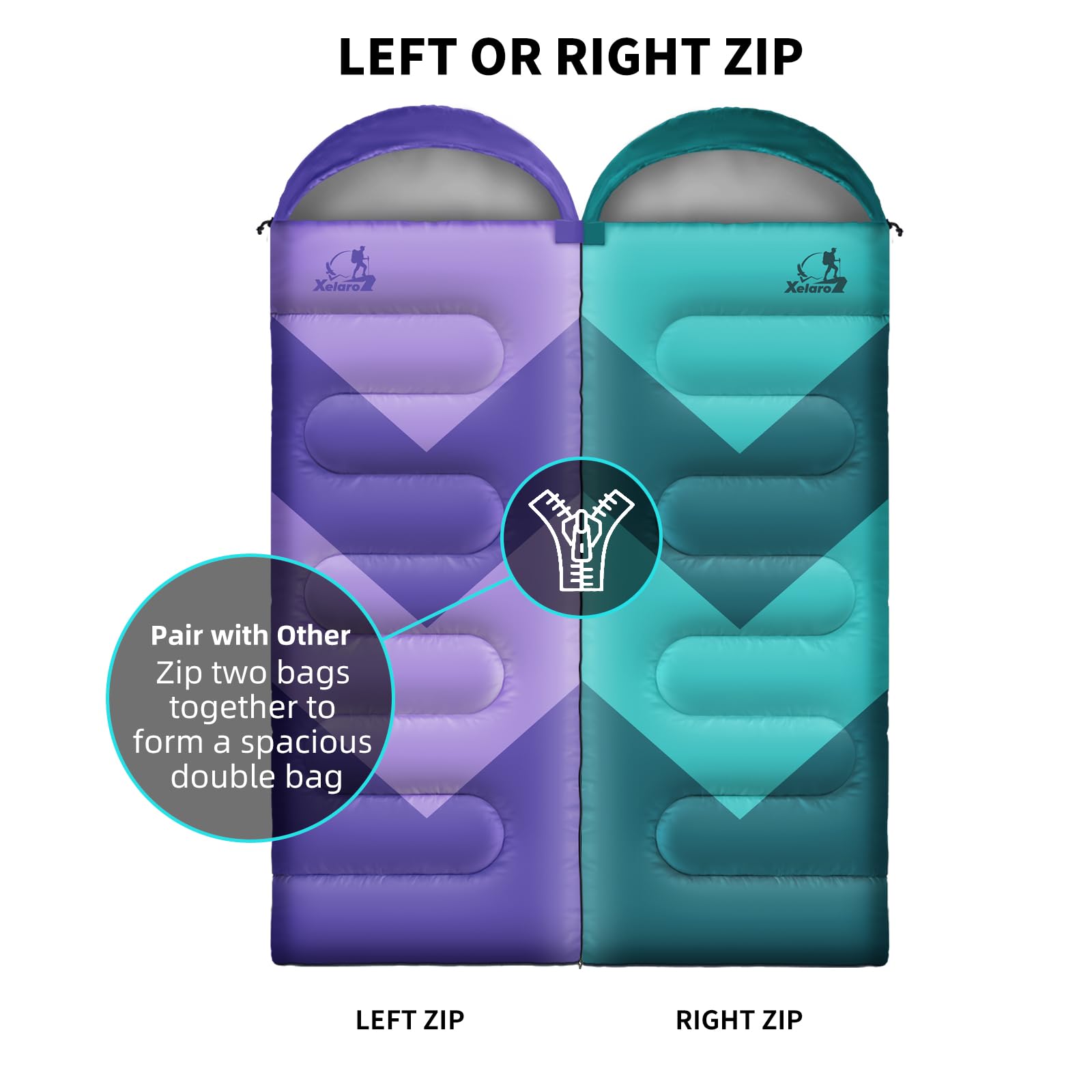 Xelaro Aquamarine sleeping bag lightweight build is easy to pack for travel and hikes.
