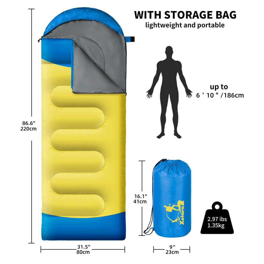Xelaro sleeping bag rectangular design for extra space during camping