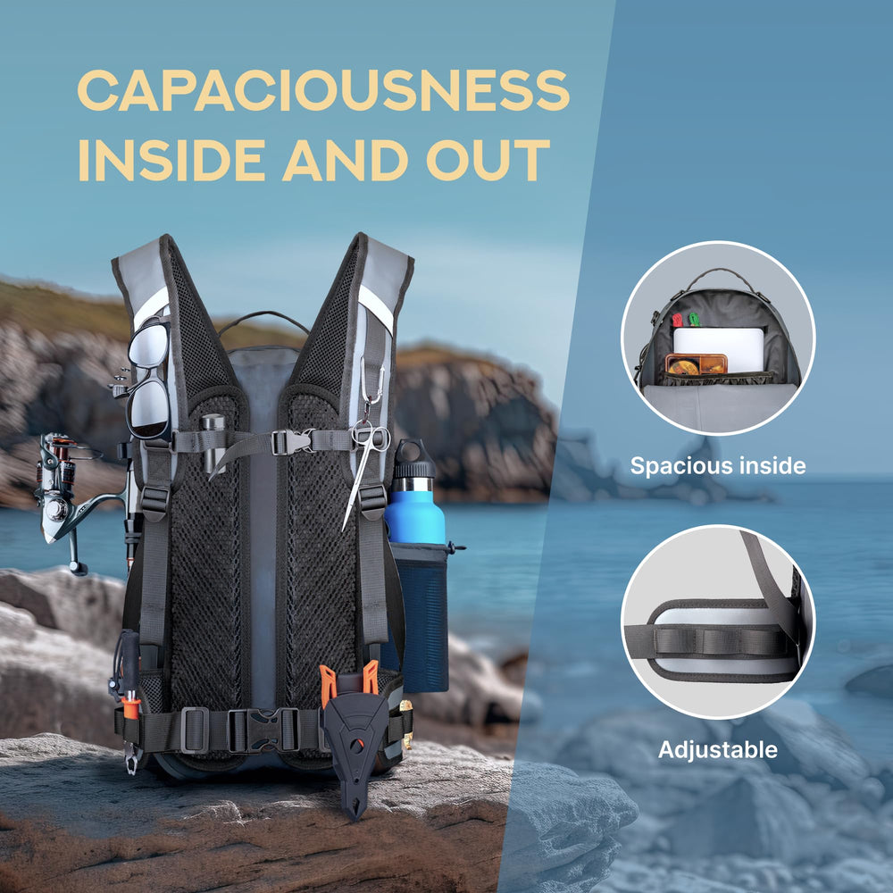 Padded waist straps with gear loops on the Xelfly fishing backpack