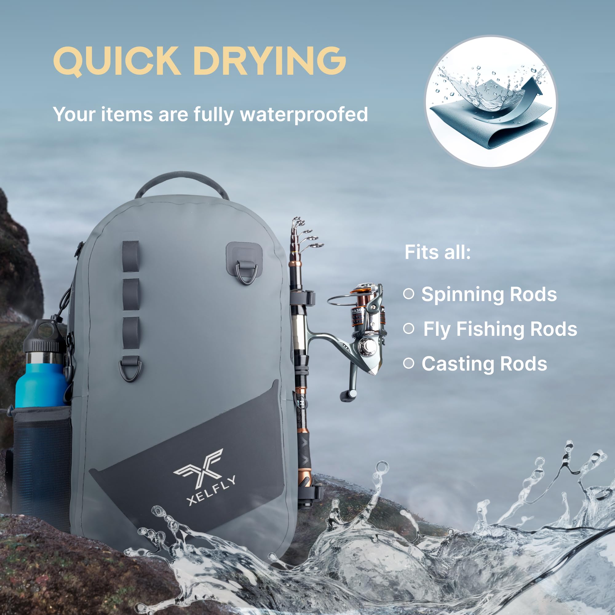 Rugged top handle with D-rings on the Xelfly backpack