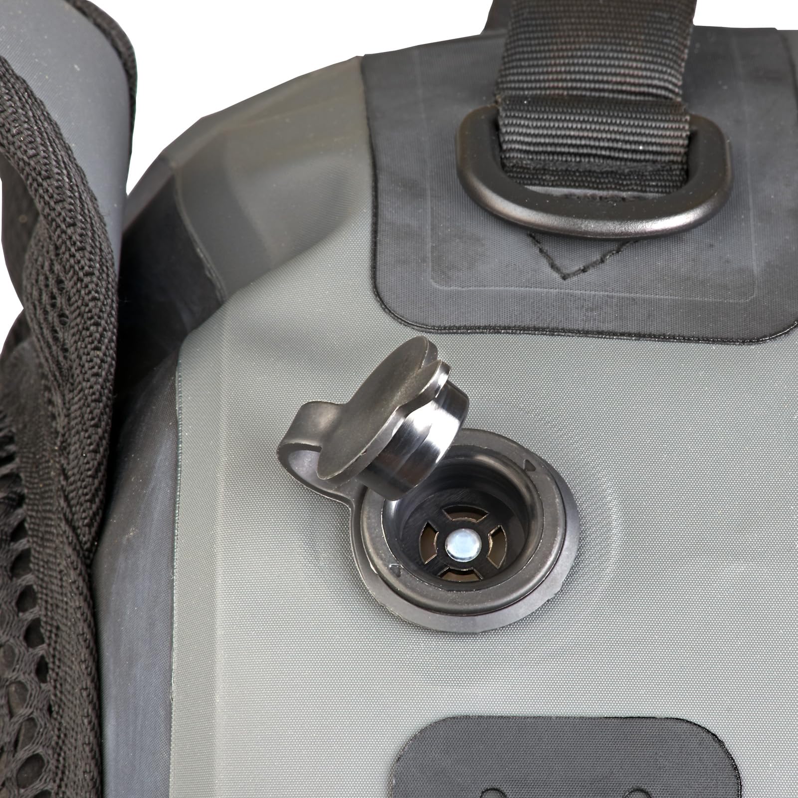 Overall gray Xelfly waterproof fishing backpack ready for a trip