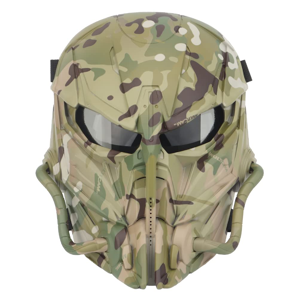 XENIVOU tactical mask full face close-up with durable nylon shell and thick PC lens