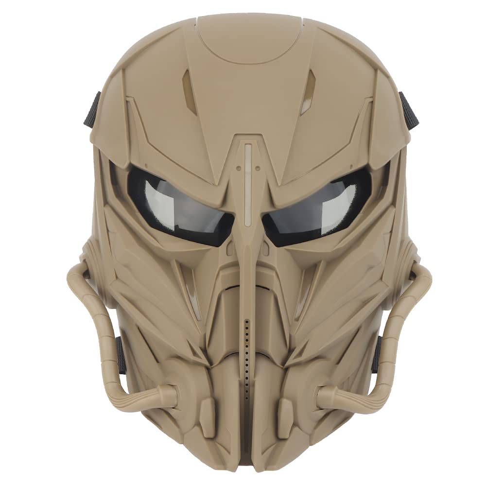 XENIVOU Tactical Mask Full Face front view in tan for versatile airsoft use