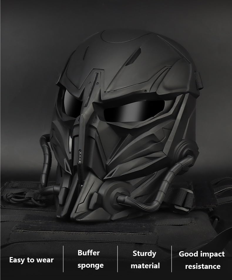 XENIVOU tactical mask full face side view shows adjustable strap for secure fit