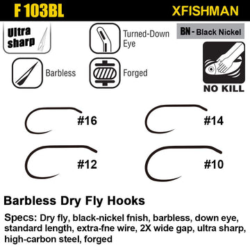 XFISHMAN barbless curved-nymph hooks designed for durable wet fly patterns